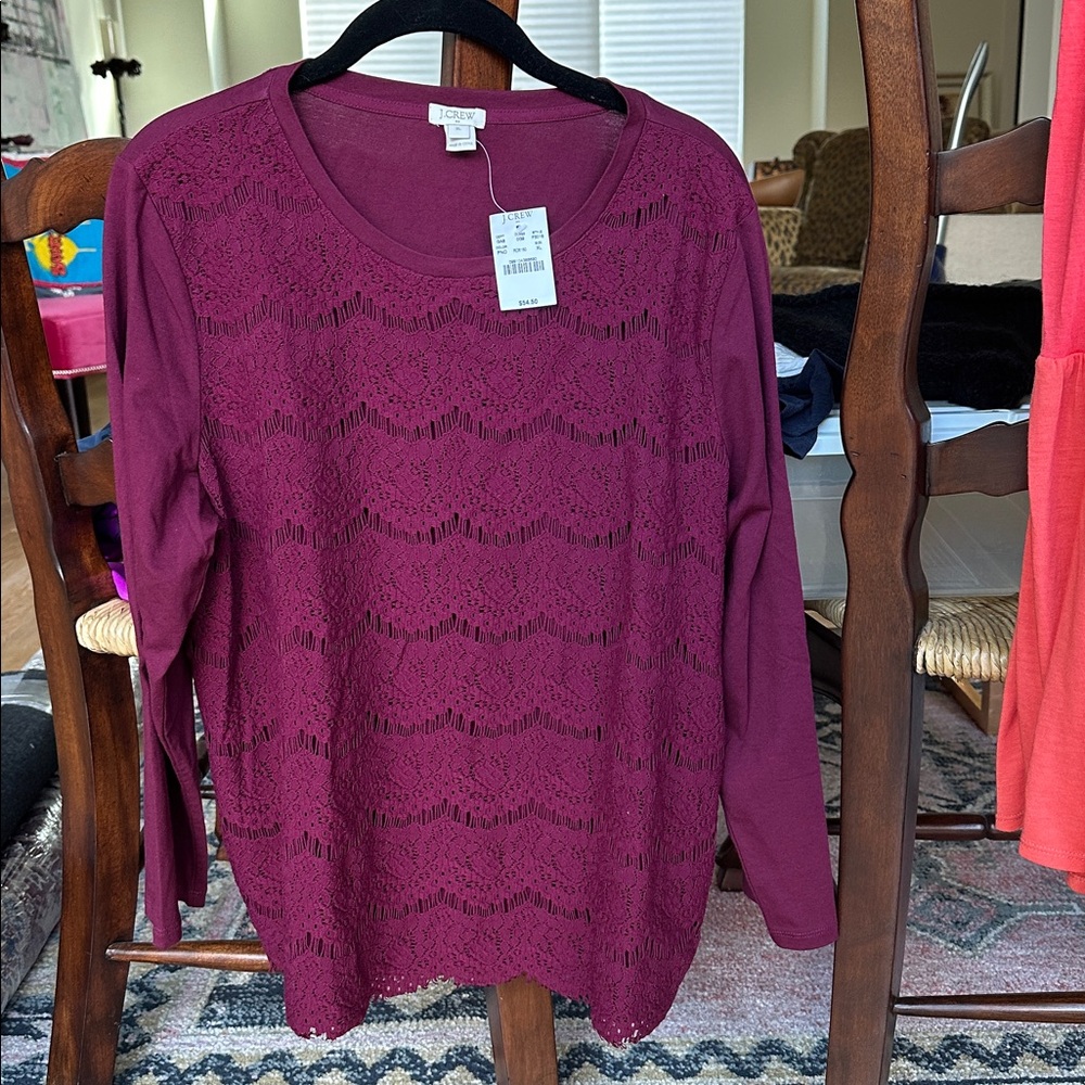 J. Crew Plum Lace Detail Top